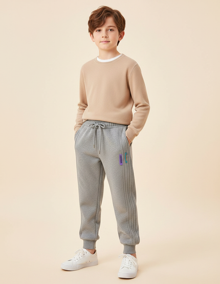 Pantalon Gris Molletonné Coton Rayures Décontracté Enfant
