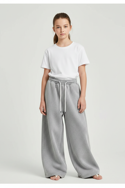 Pantalon Gris Molletonné Ample Décontracté Enfant Cordon