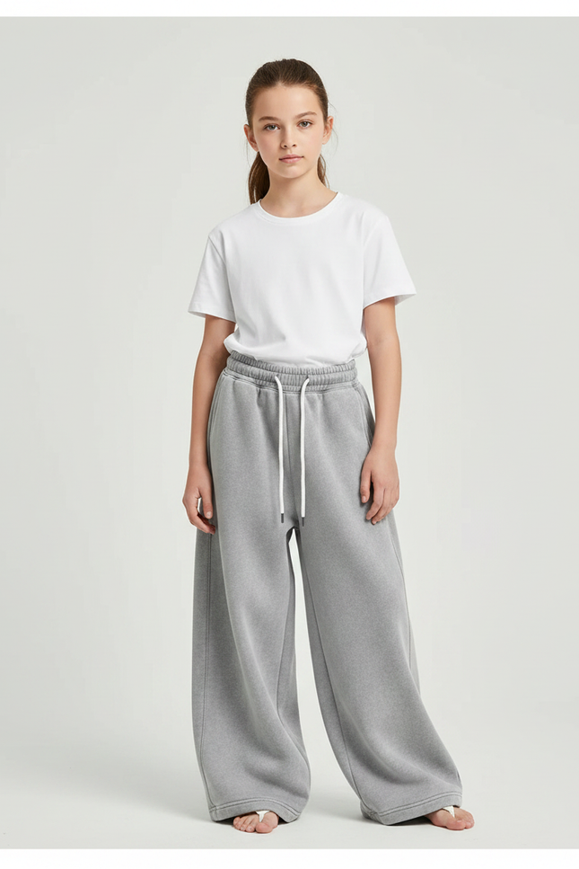 Pantalon Gris Molletonné Ample Décontracté Enfant Cordon