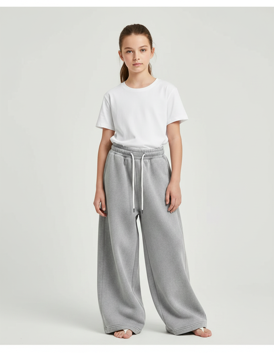 Pantalon Gris Molletonné Ample Décontracté Enfant Cordon