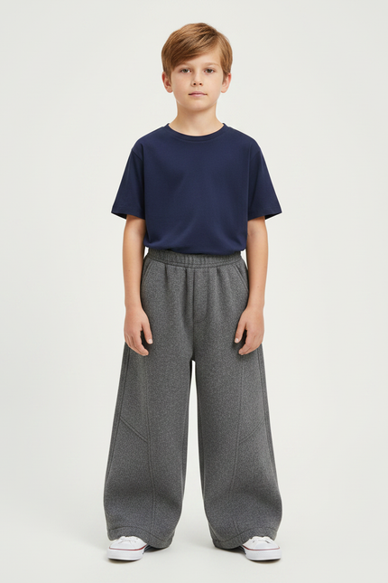Pantalon Gris Ample Décontracté Épais Hiver Enfant - Molleton