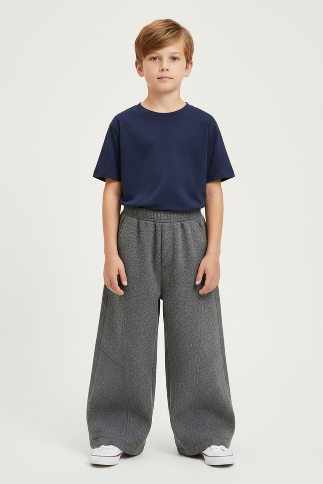 Pantalon Gris Ample Décontracté Épais Hiver Enfant - Molleton