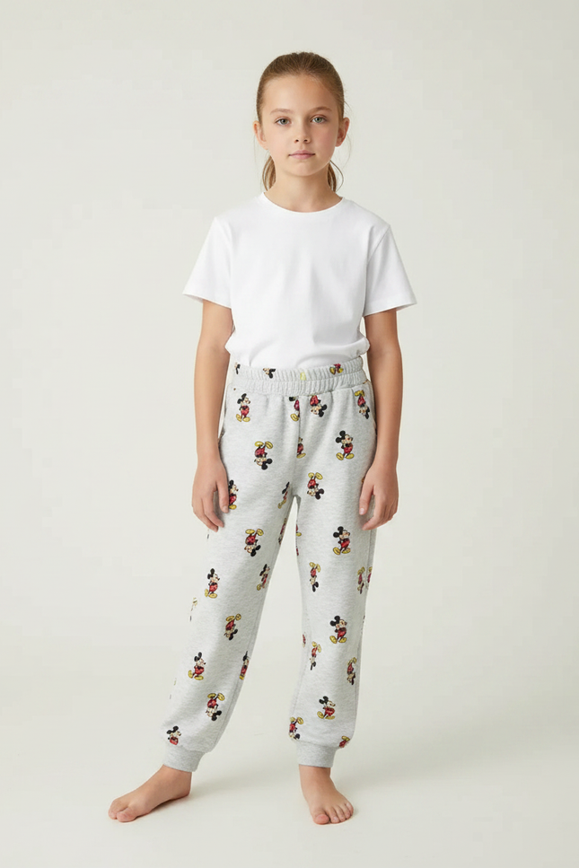 Pantalon Gris Molletonné Imprimé Mickey Enfant Confortable Jogging
