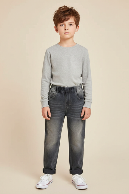 Pantalon Gris Délavé Ample Taille Élastique Garçon - Jean