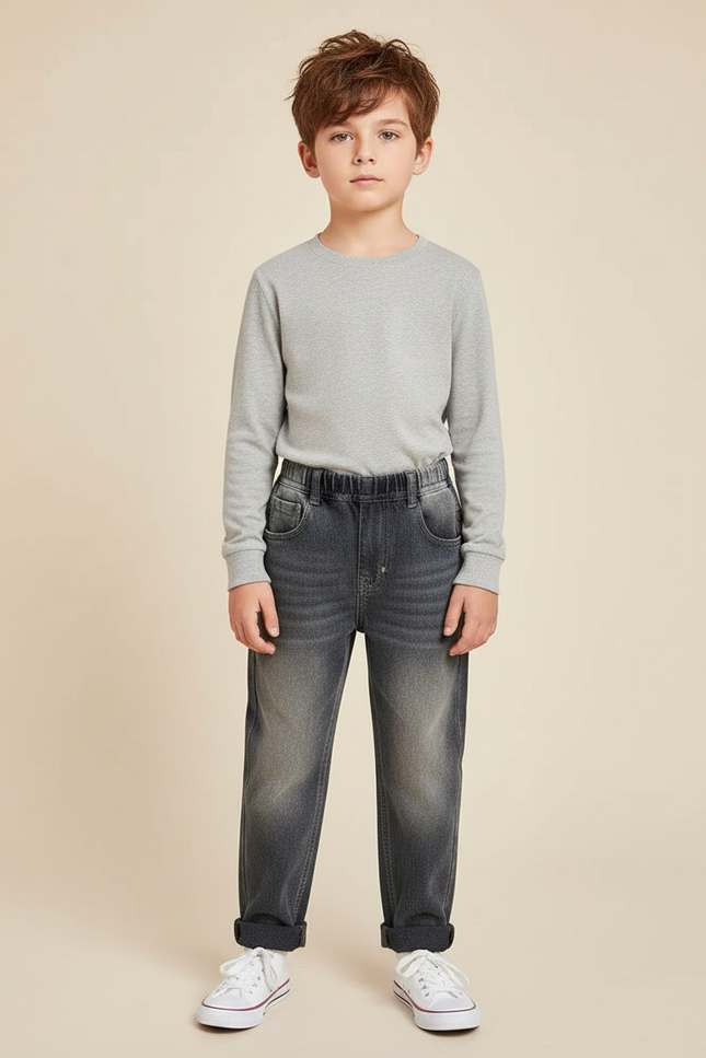 Pantalon Gris Délavé Ample Taille Élastique Garçon - Jean