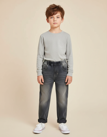 Pantalon Gris Délavé Ample Taille Élastique Garçon - Jean
