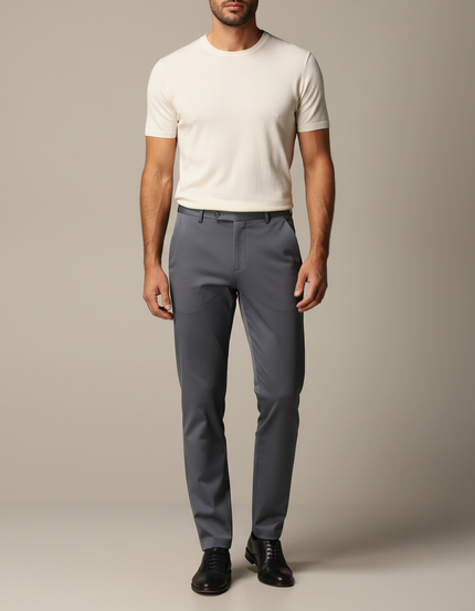 Pantalon Gris Droit Stretch Élégant Homme - Polyester