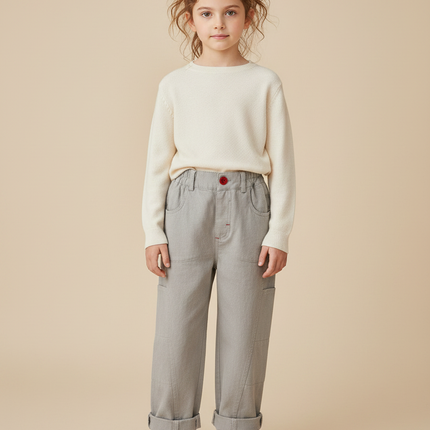 Pantalon Gris Cargo Ample Coton Enfant Décontracté