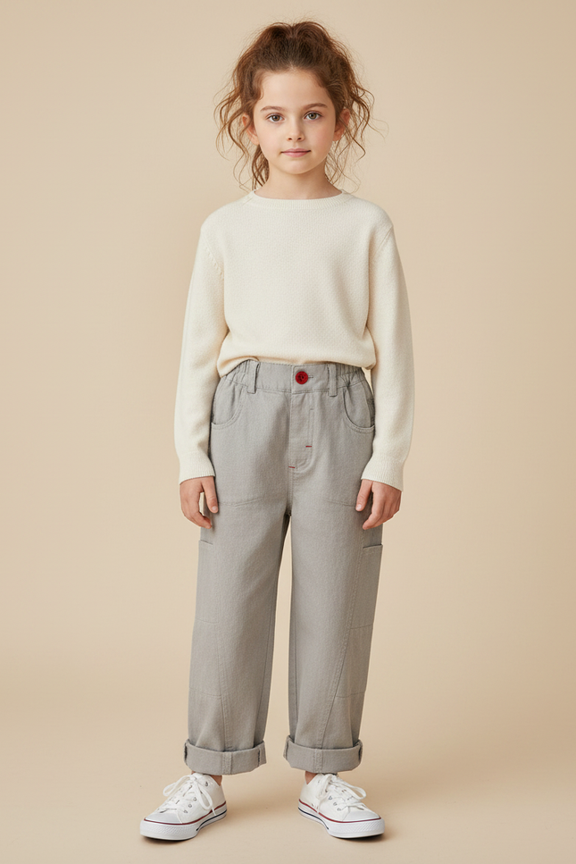 Pantalon Gris Cargo Ample Coton Enfant Décontracté