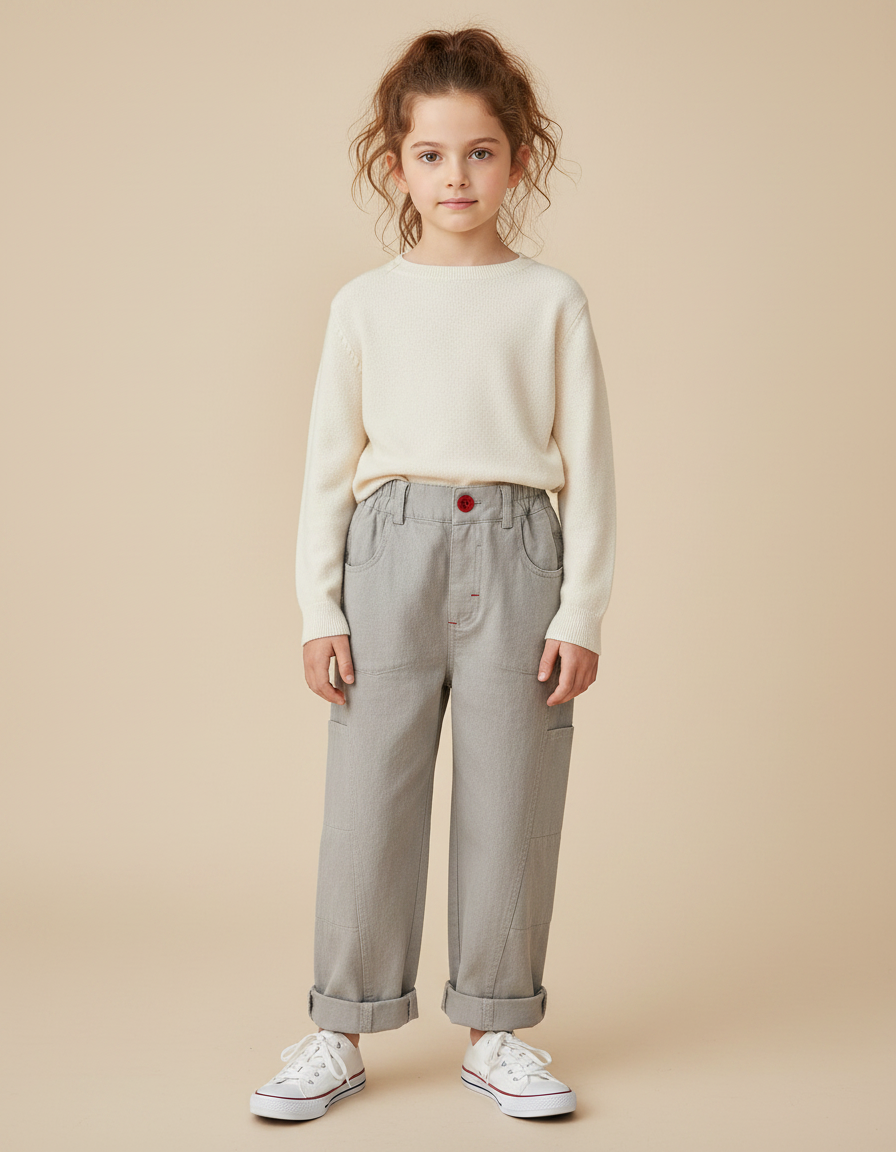 Pantalon Gris Cargo Ample Coton Enfant Décontracté