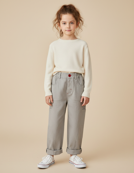 Pantalon Gris Cargo Ample Coton Enfant Décontracté