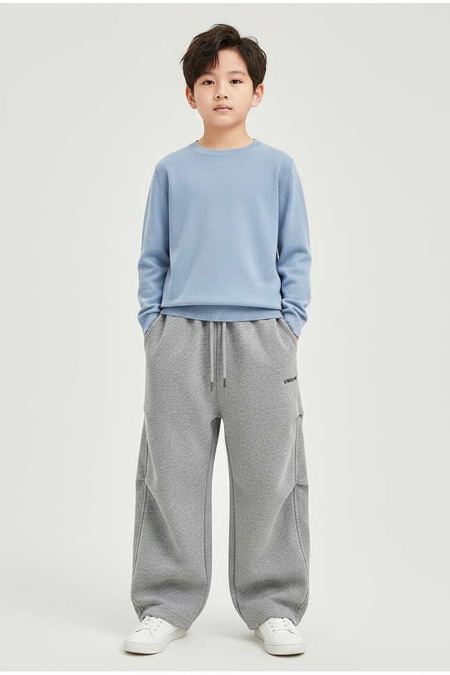 Pantalon Gris Ample Décontracté Coton Molletonné Sport Enfant