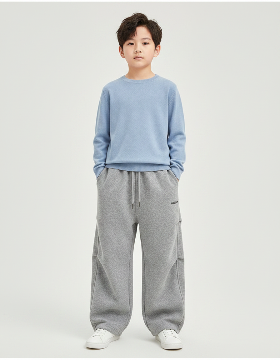 Pantalon Gris Ample Décontracté Coton Molletonné Sport Enfant