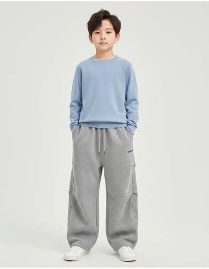 Pantalon Gris Ample Décontracté Coton Molletonné Sport Enfant