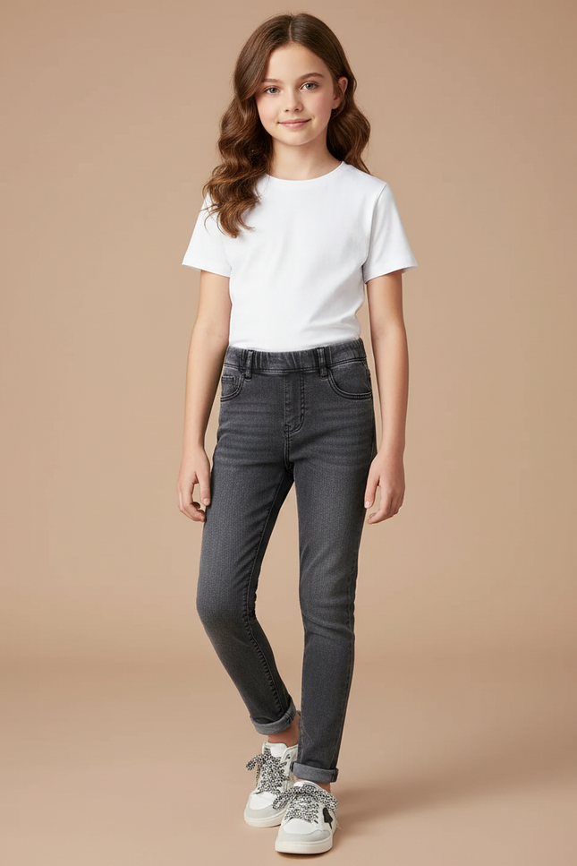 Pantalon Gris Denim Slim Élastique Fille - Jean