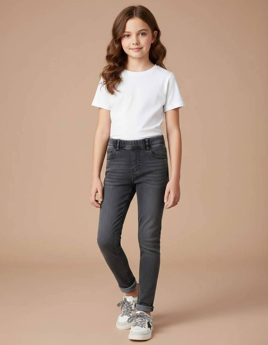 Pantalon Gris Denim Slim Élastique Fille - Jean