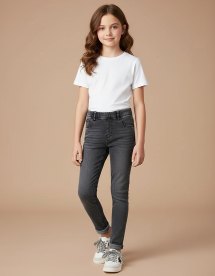 Pantalon Gris Denim Slim Élastique Fille - Jean