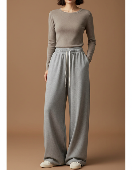 Pantalon Gris Large Décontracté Molletonné Cordon Femme