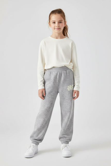 Pantalon Gris Molletonné Enfant Décontracté Ample Imprimé