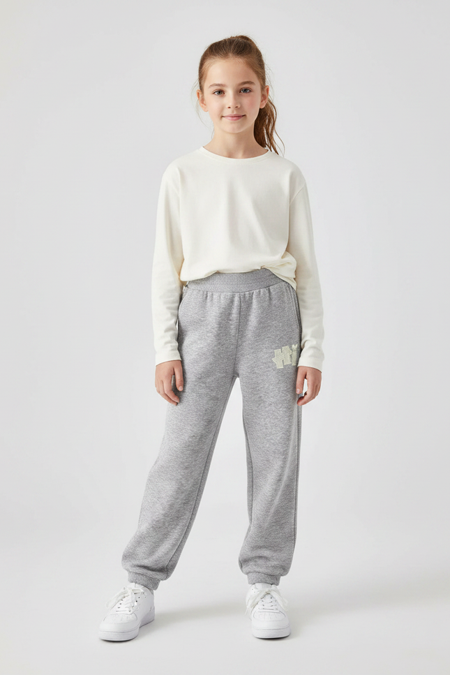 Pantalon Gris Molletonné Enfant Décontracté Ample Imprimé