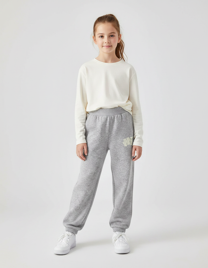 Pantalon Gris Molletonné Enfant Décontracté Ample Imprimé
