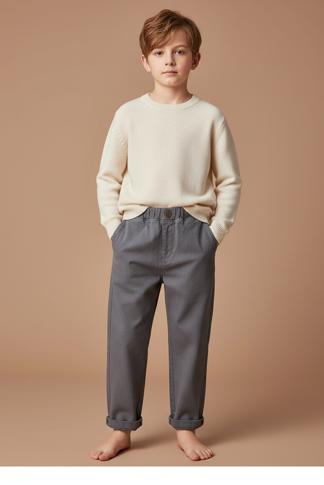 Pantalon Gris Droit Coton Décontracté Garçon