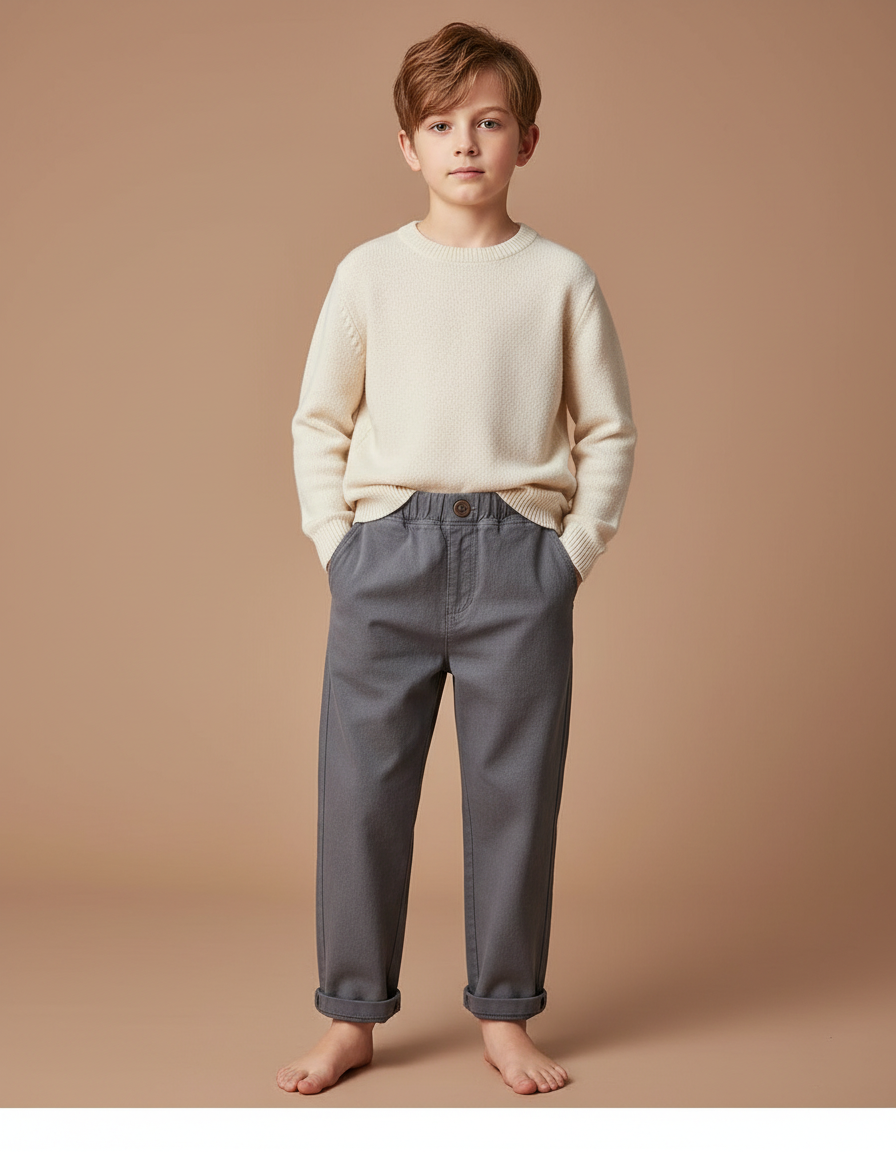 Pantalon Gris Droit Coton Décontracté Garçon