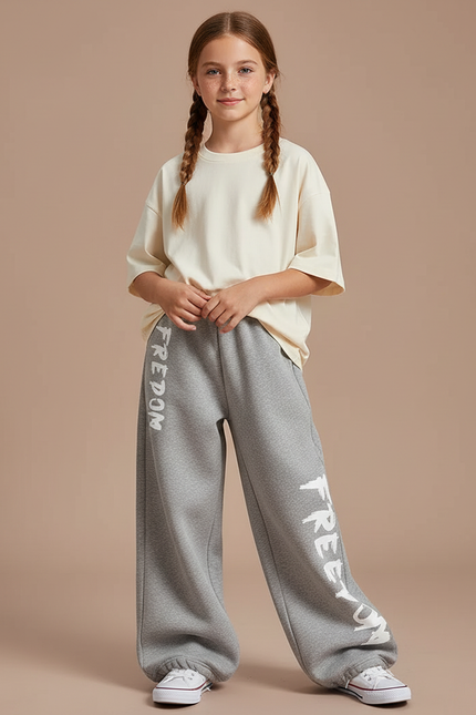 Pantalon Gris Ample Molletonné Lettres Streetwear