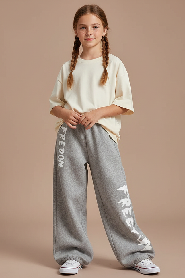Pantalon Gris Ample Molletonné Lettres Streetwear