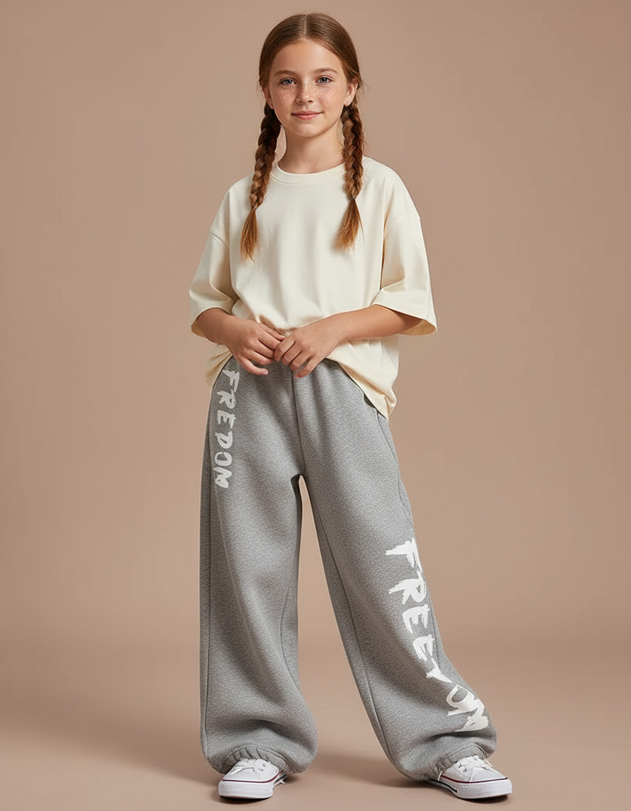Pantalon Gris Ample Molletonné Lettres Streetwear