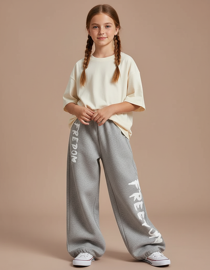 Pantalon Gris Ample Molletonné Lettres Streetwear