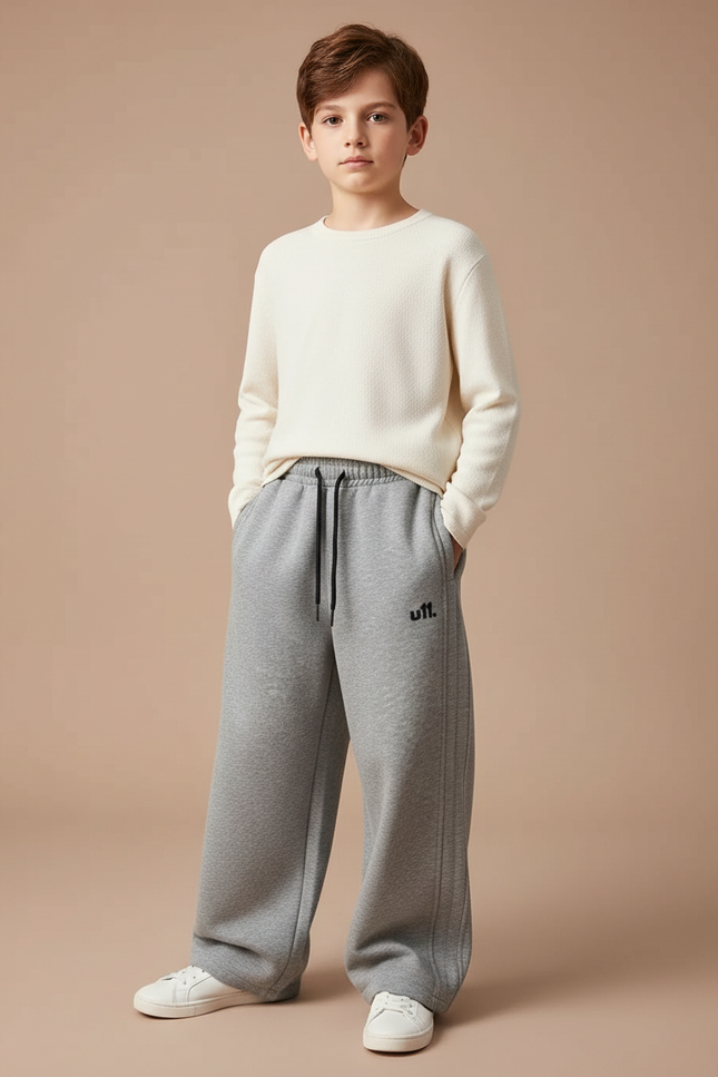 Pantalon Gris Ample Décontracté Coton Enfant - Molleton