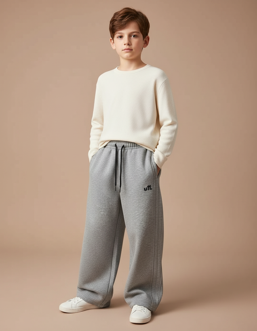 Pantalon Gris Ample Décontracté Coton Enfant - Molleton
