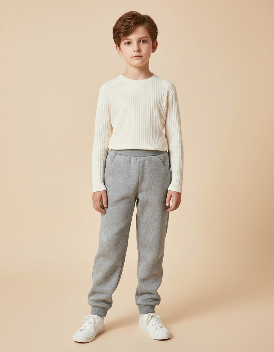 Pantalon Gris Molletonné Confortable Décontracté Enfant