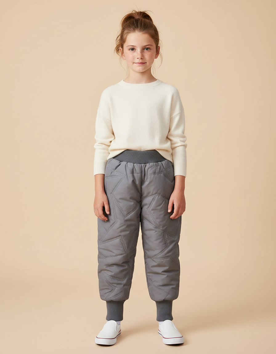 Pantalon Gris Matelassé Motif Étoiles Enfant Chaud - Polyester