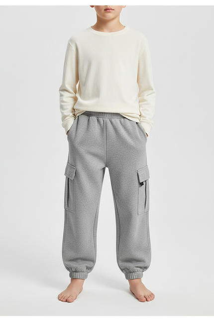 Pantalon Gris Cargo Molletonné Garçon Confortable Sport