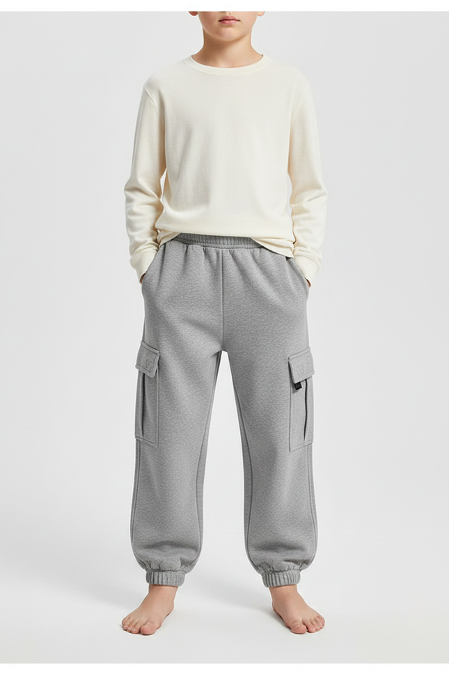 Pantalon Gris Cargo Molletonné Garçon Confortable Sport