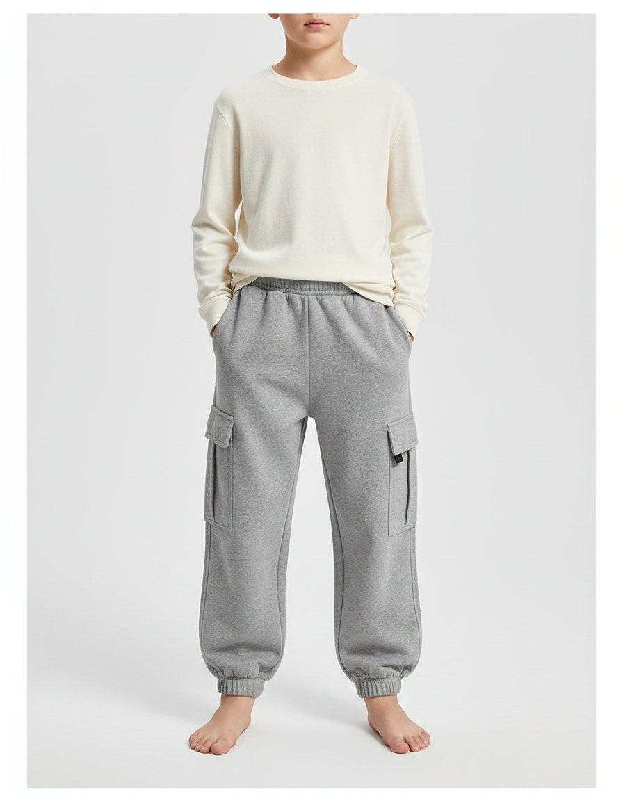 Pantalon Gris Cargo Molletonné Garçon Confortable Sport