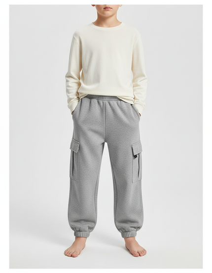 Pantalon Gris Cargo Molletonné Garçon Confortable Sport