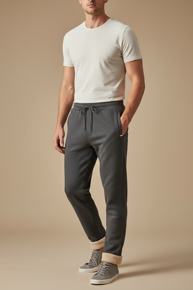 Pantalon Gris Molletonné Homme Décontracté Doux