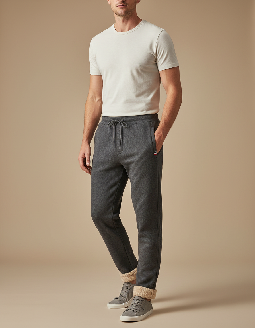 Pantalon Gris Molletonné Homme Décontracté Doux