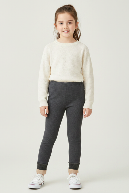 Pantalon Gris Côtelé Doublé Chaud Fille - Maille