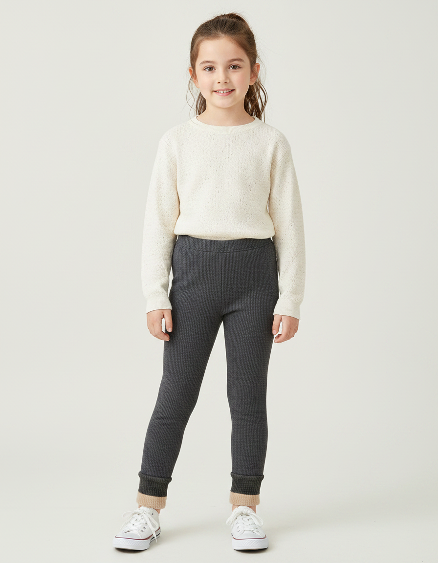 Pantalon Gris Côtelé Doublé Chaud Fille - Maille