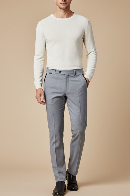 Pantalon Gris Homme Droit Élégant Formel Classique - Laine