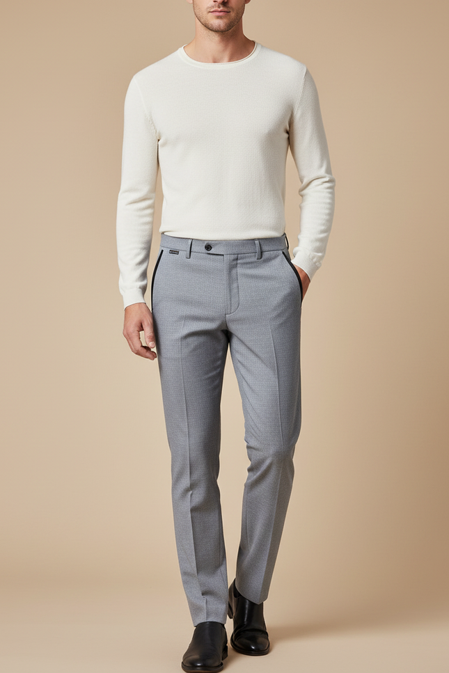 Pantalon Gris Homme Droit Élégant Formel Classique - Laine
