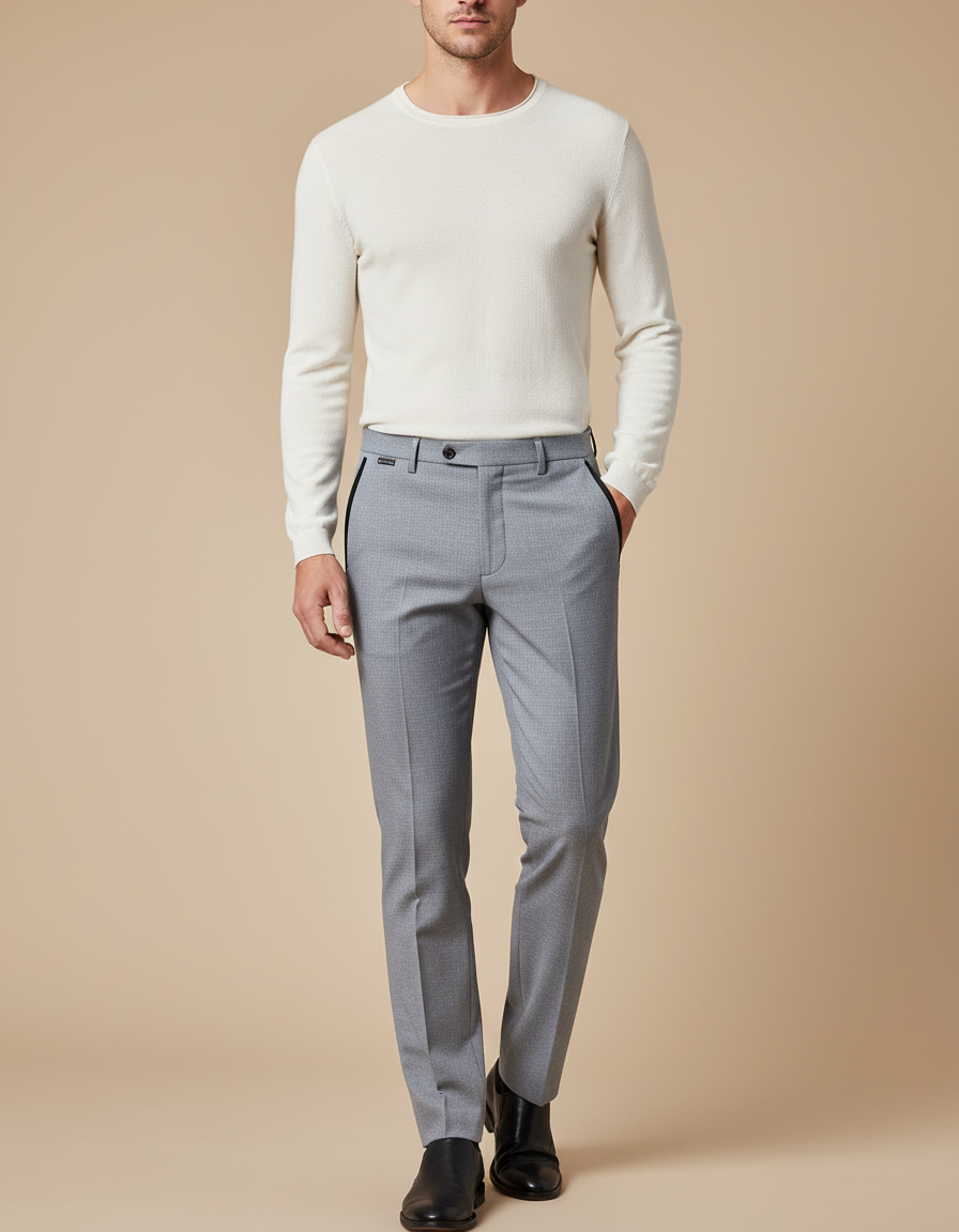 Pantalon Gris Homme Droit Élégant Formel Classique - Laine