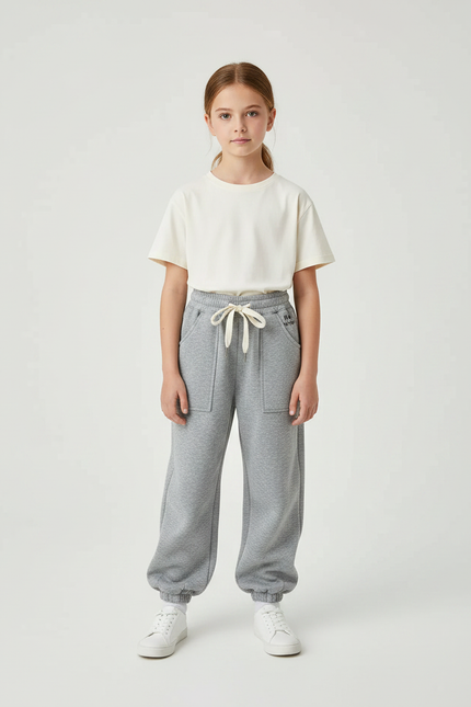 Pantalon Gris Molletonné Ample Doux Enfant