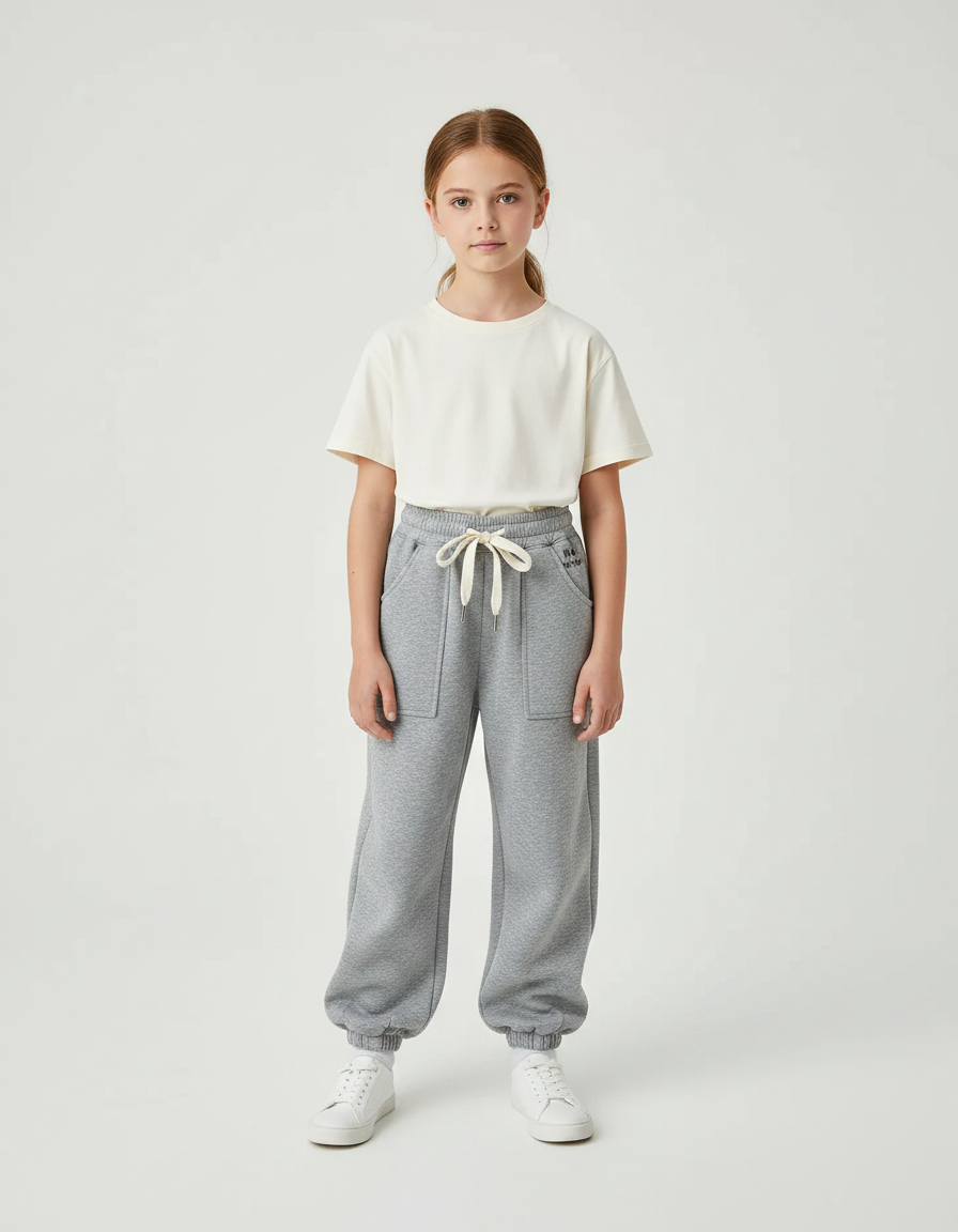 Pantalon Gris Molletonné Ample Doux Enfant