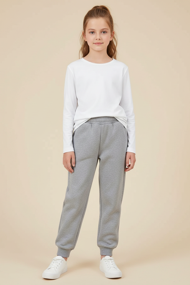 Pantalon Gris Jogging Molletonné Enfant Décontracté