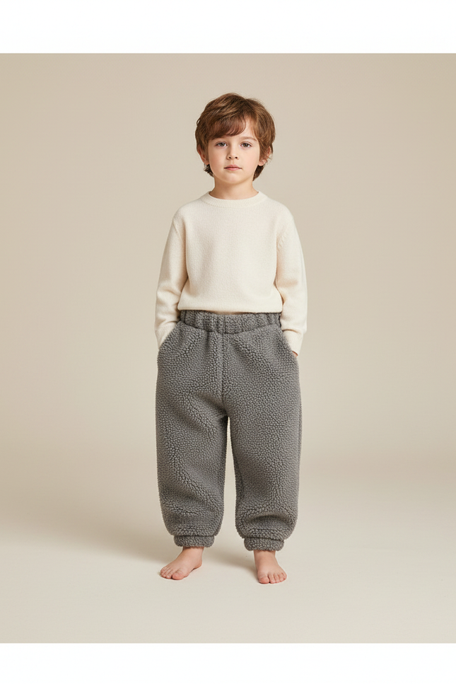 Pantalon Gris Polaire Doux Chaud Ample Enfant - Molleton